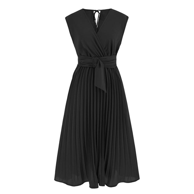 B91xZ Robes Décontractées pour Femmes Grande Taille Col Montant Sans Manches Taille Haute Robe Décontractée à Volants, C L