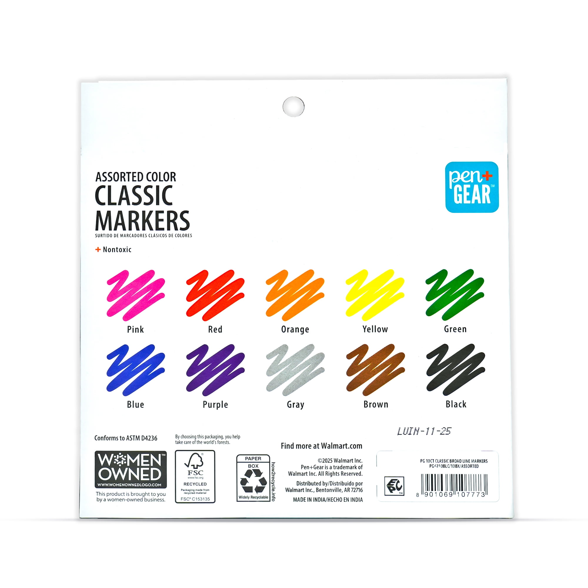 Pen+Gear 12 Set Bulk Pack, Classic Markers, Broad Tip, Assorted Colors, 10 Count, 12 Sets of Classic Markers in one Box.