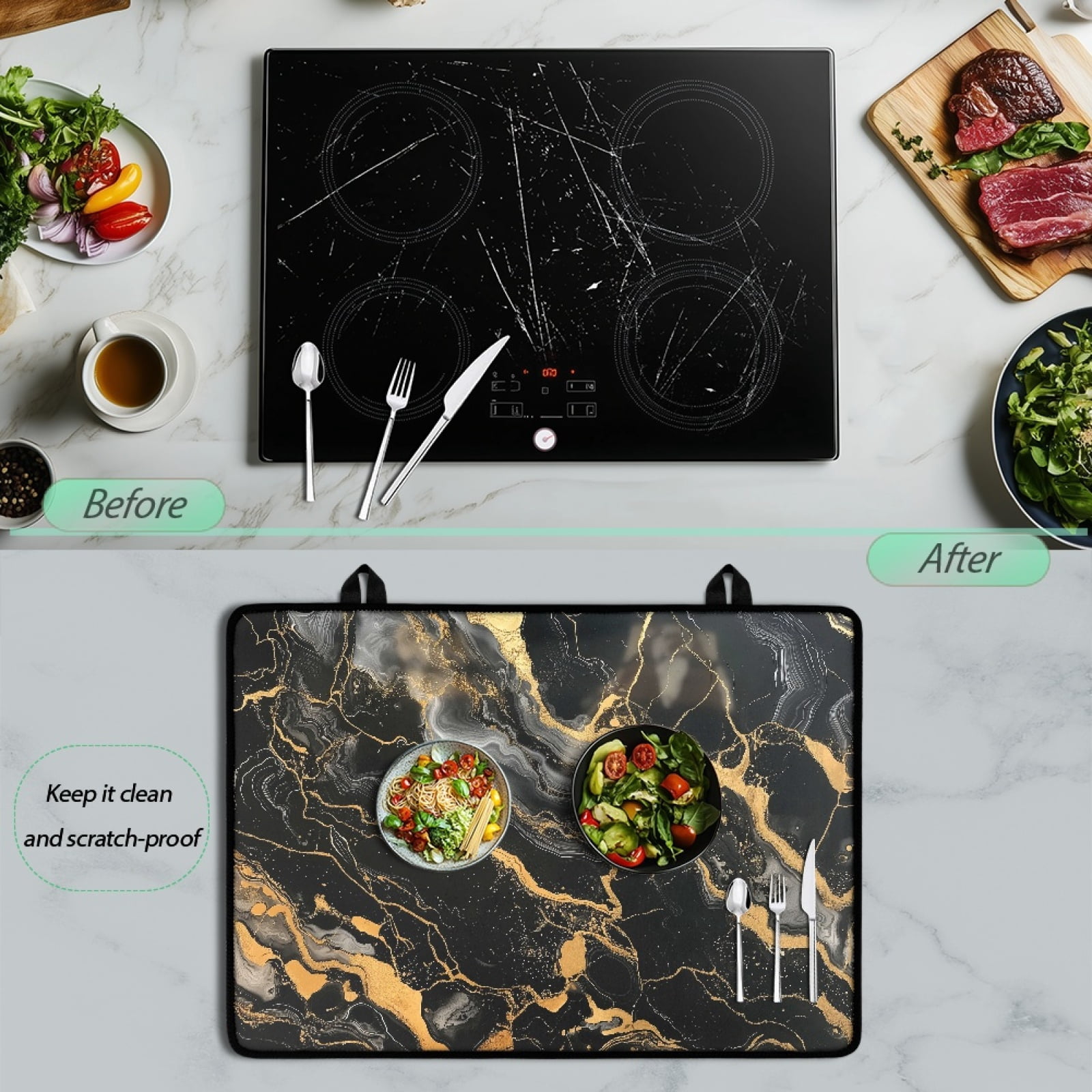Renewold Stove Cover for Stove Top, Ceramic Stove Top Cover Mat Scratch Resistant Oil Resistant Stovetop Cover Oven Mat Protector for Kitchen Decor, Black Gold Marble