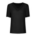 thumbnail image 6 of Elainilye Fashion Ladies Shirts Casual Solid Pullover Puff Sleeves Loosing Short Sleeve V-Neck T-Shirt Tops,Black, 6 of 8