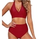 thumbnail image 2 of Mujer cómodo con almohadilla en el pecho sin aros sólido fruncido cuello halter Bikini Split traje de baño OAVQHLG3B Store  lin121212, 2 of 4