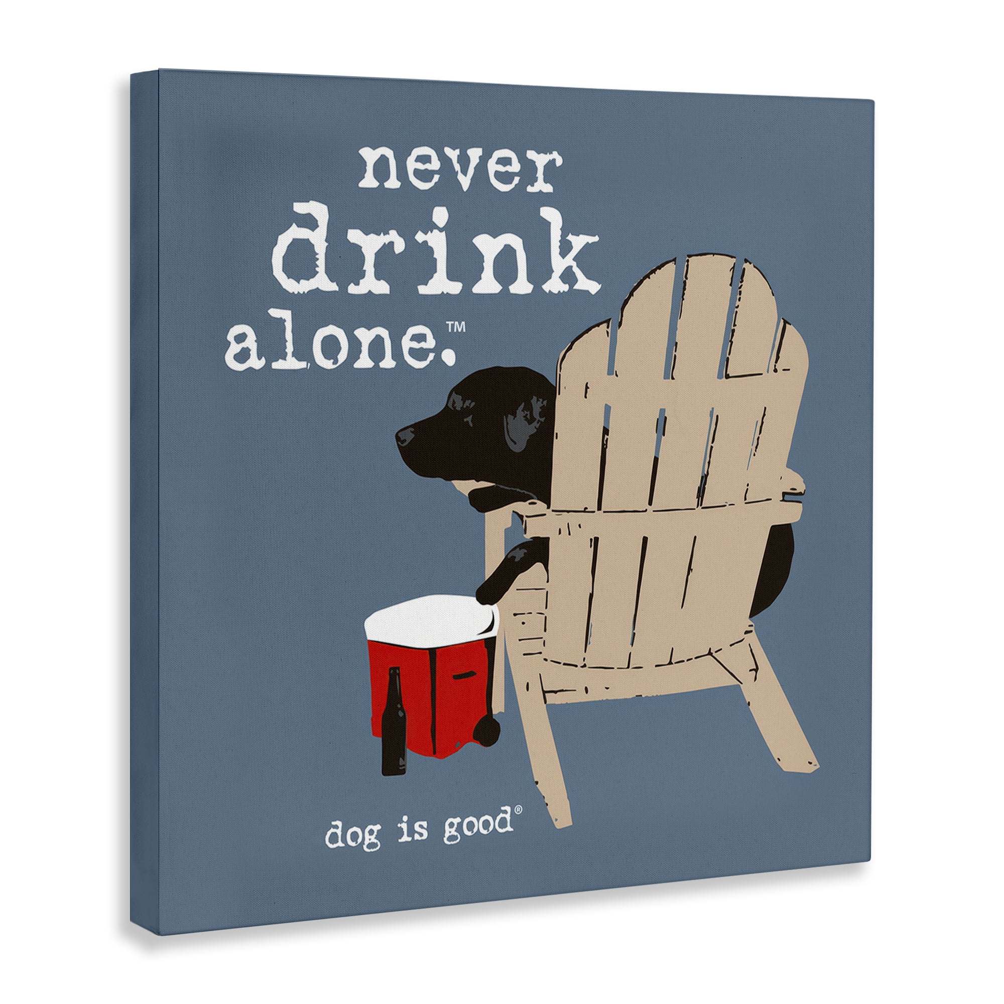 Stupell Industries Never Drink Alone Phrase Animals Painting Wrapped Canvas Art Print Wall Art, 17 x 17