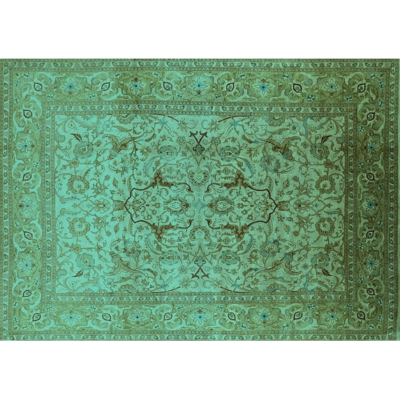 Ahgly Company Machine Washable Indoor Rectangle Oriental Turquoise Blue Traditional Area Rugs, 3' x 5'