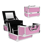 Generic Pink Makeup Train Case, 9"x8"x9" Aluminum Makeup Train Jewelry Storage Box, Cosmetic Bag with Handle, Lockable Case Organizer