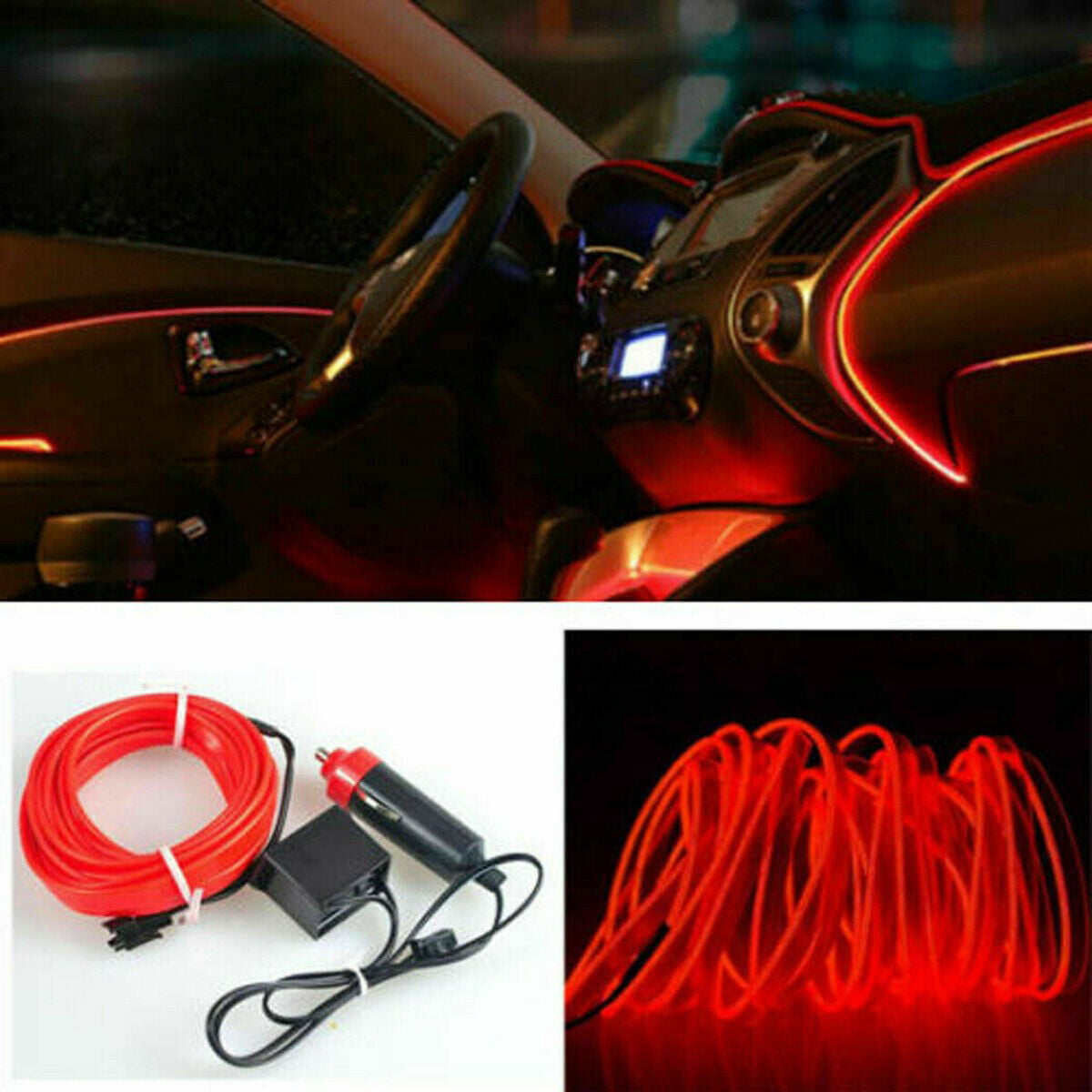Red LED Car Auto Interior Decorative Atmosphere Wire Strip Light Lamp 2M 12V 