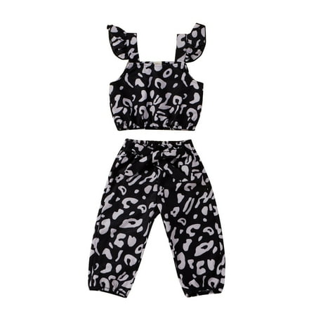 

Maxcozy Toddler Girl s Summer Sleeveless Leopard Sling Tops + Pants Outfits (1-5 Years)