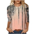 thumbnail image 2 of PEONAVET 3/8976 Manches Longues Hauts pour Femmes, Mode T-shirt Décontracté Imprimé Col Rond Manches 3/4 Blouse, 2 of 5