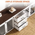 thumbnail image 4 of Wiilayok 94.5" Dog Crate Furniture for 2 Large Medium Dogs, Wooden Dog Kennel TV Stand with 3 Storage Drawers, 4 Bowls & Locks, White Indoor Dog House, 4 of 9