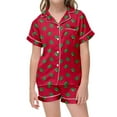 thumbnail image 2 of TOOYOU Girls Sleepwear 2 Pack Pajamas Cute Dinosaur Kids Printed Short Sleeve Button Down Pjs Shorts Set Loungewear Outfits Sweet Girl Relaxing Casual Pyjamas Size 4-5 Years Red, 2 of 4