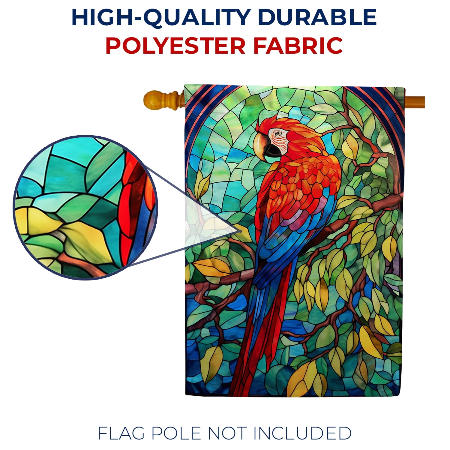 America Forever Colorful Glass Parrot House Flag, 28 x 40 inch Double Sided, Stained Glass Macaw Tropical, Exotic Bird Colorful Outdoor Decorative Flag