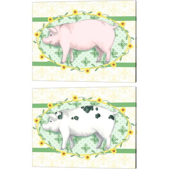 Great Art Now Piggy Wiggy by Andi Metz 2 Piece Canvas Art Set Each 15"W x 12"H