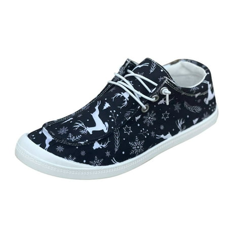 

Puawkoer Fashion Autumn And Winter Women Casual Shoes Round Toe Flat Bottom Non Slip Comfortable Slip On Christmas Print