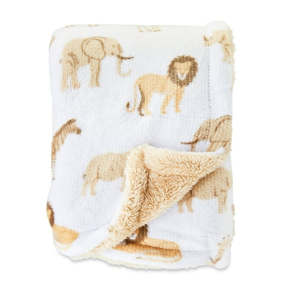 Parent's Choice 2-Sided Beige and White Safari Plush Baby Blanket