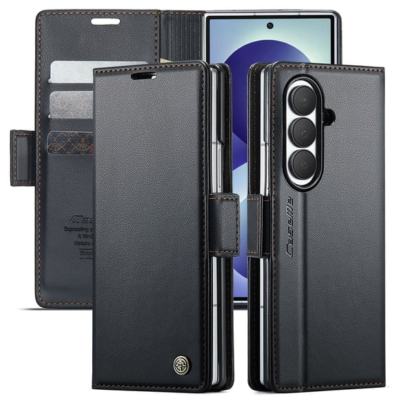 Dteck Magnetic Wallet Case for Samsung Galaxy Z Fold8 Ultra ,Shockproof Leather PC Case Card Slots RFID Blocking Pocket Kickstand Cover,Black