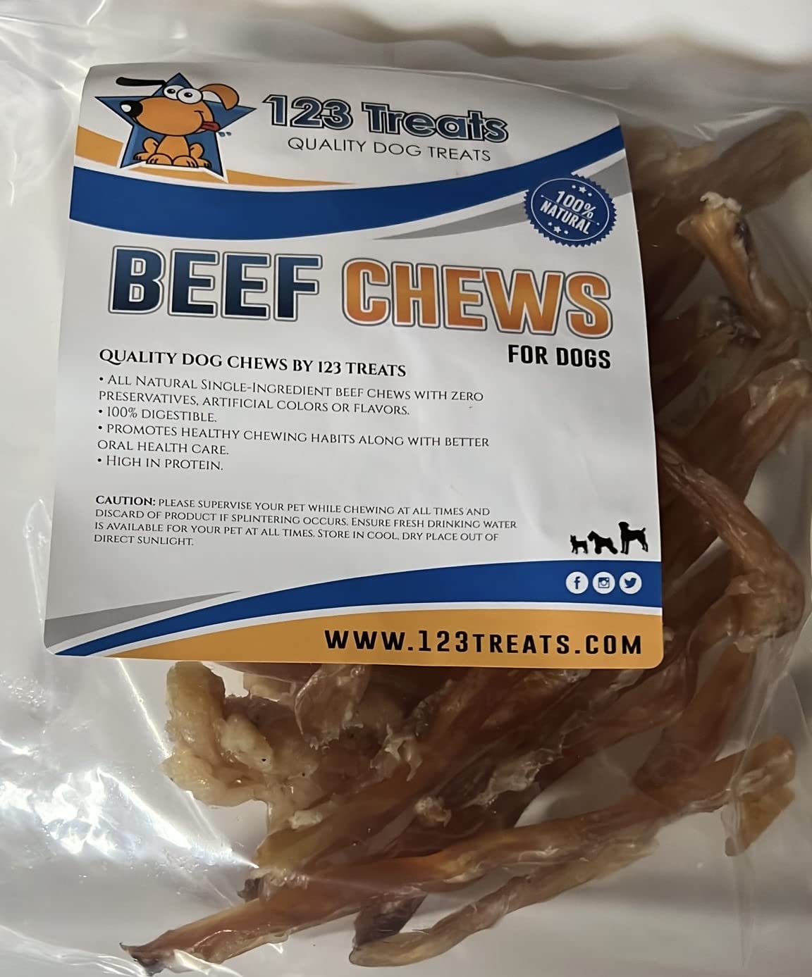Beef Tendon Dog Chews | Snacks Made from Tendons in USA | 7-9 inches - Stick for Dogs (8oz Bag) by 123 Treats