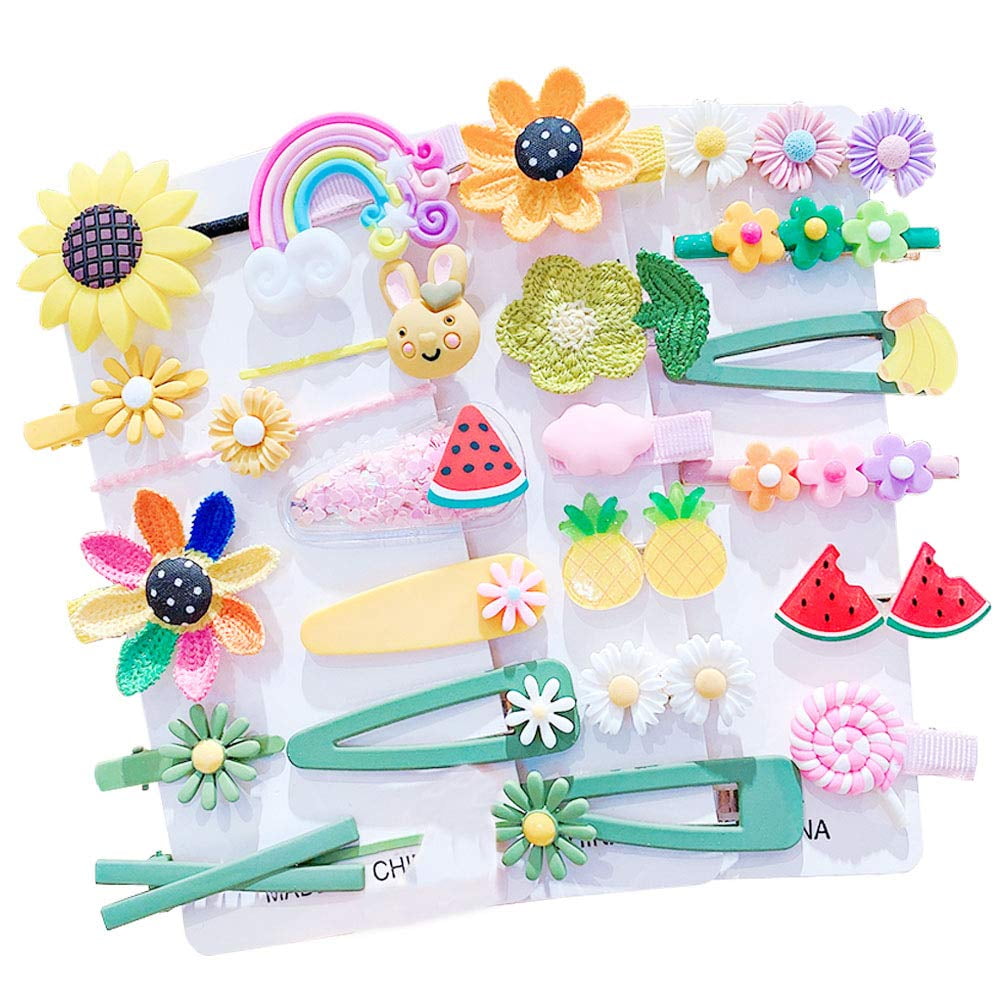 Baby Girl's Hair Clips Cute Hair Accessories Colorful Rainbow Flower Fruit  Dessert Patterns Barrettes For Baby Girls Teens Toddlers, Assorted styles,  24pcs pieces Pack (Style13) 