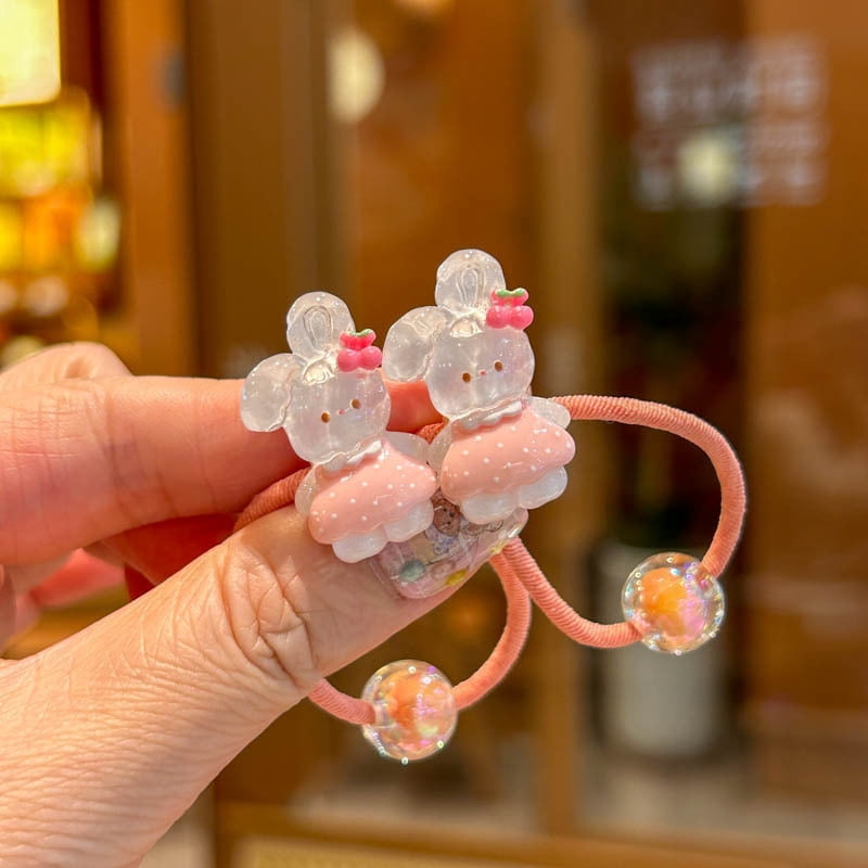 2PCS Transparent Cherry Bunny Elastic Hair Bands for Girls Children's Hair Accessories Baby Headwear Hair Ties