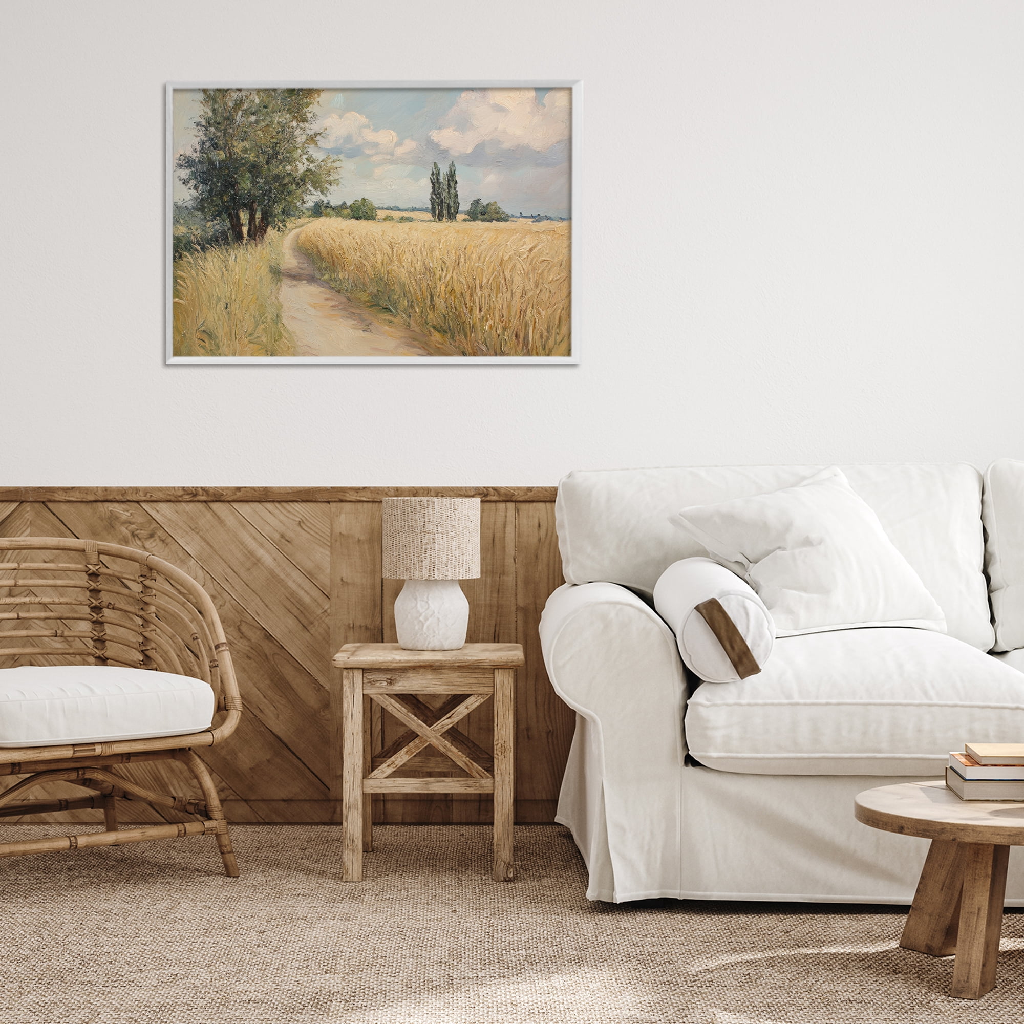 Stupell Industries Quiet Path Through Wheat White Framed Giclee Art, design by Petal Prints Design