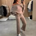 thumbnail image 6 of Quixlent 2 Pcs/Set Women Top Pants Set Off Shoulder Long Bat Sleeves Sweatshirt Elastic Waist Flared Sweatpants Sport Outfit Autumn Casual Tracksuit, 6 of 8