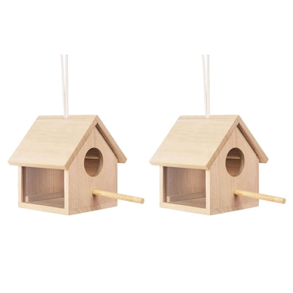 2X Outdoor Bird Houses Transparent Wooden Bird House for Outside,Hanging Birdhouse,2 x Nest,wood color
