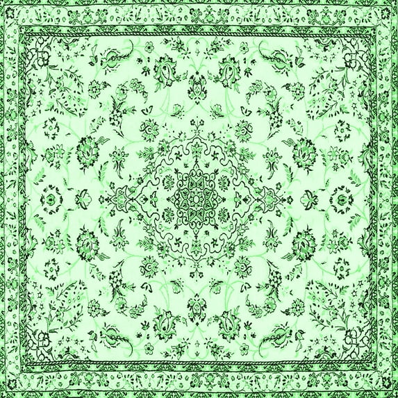 Ahgly Company Indoor Square Medallion Emerald Green Traditional Area Rugs, 7' Square