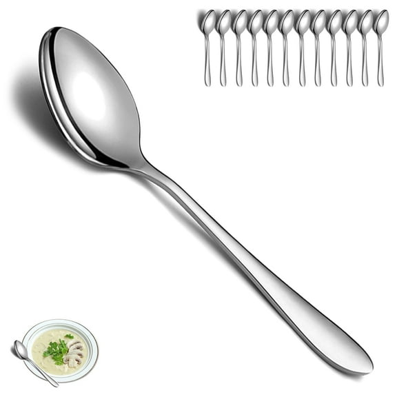Jeaker Dinner Spoons Set of 12, Jeaker Stainless Steel Soup Spoon Silverware, Table Spoon for Home, Restaurant, Events