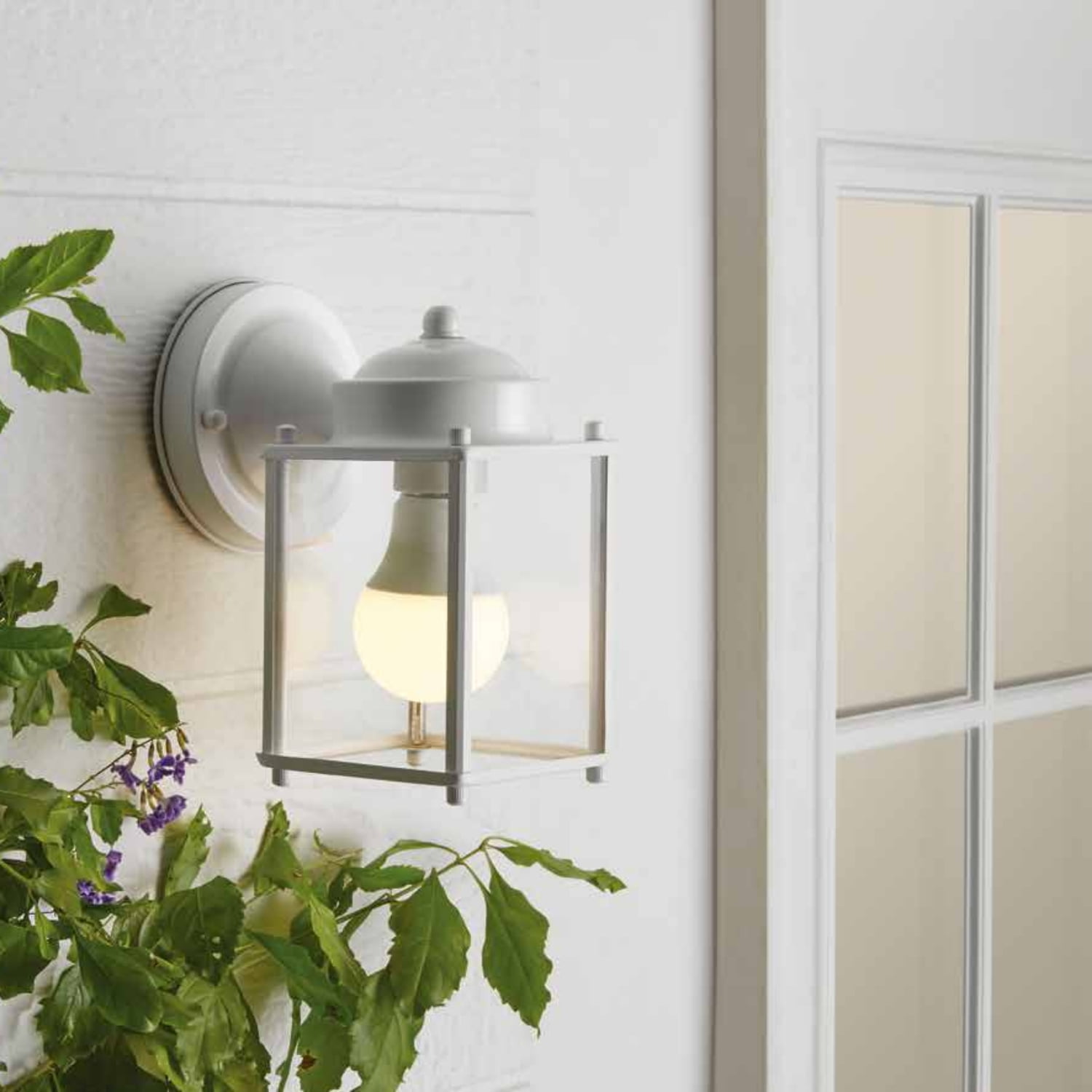 Mainstays 8" Classic White Outdoor Wall Light, Metal Fixture Clear Glass Lens, Bulb Not Included