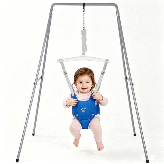 Baby Jumper with Stand, Baby Jumpers and Bouncers for Boys Girls, Easy to Assemble Exerciser, Blue