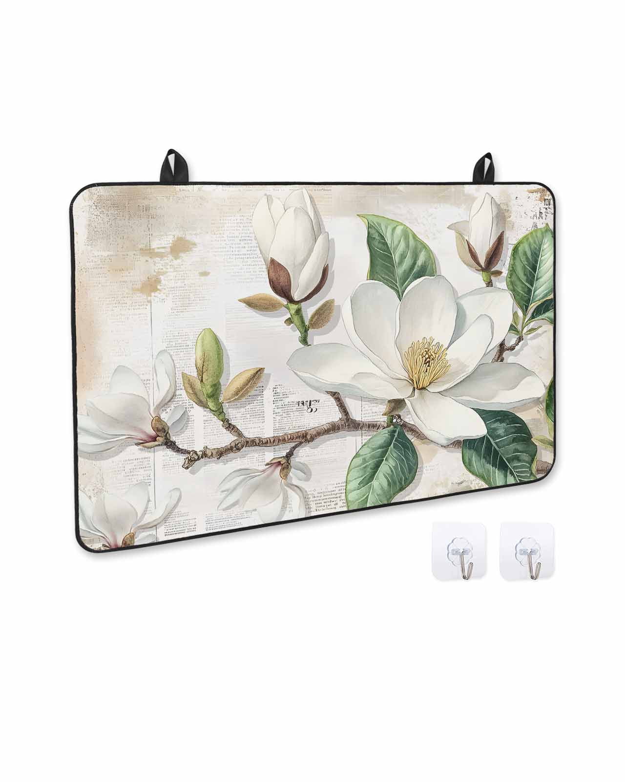 nqOlkjepod Large Induction Cooktop Protector Mat 24"x21", Flowers Leaves Stove Top Covers for Electric Stove, Farmhouse White Botanical Magnolia Retro Stove Burner Cover Mats, Glass Top Stove Cover