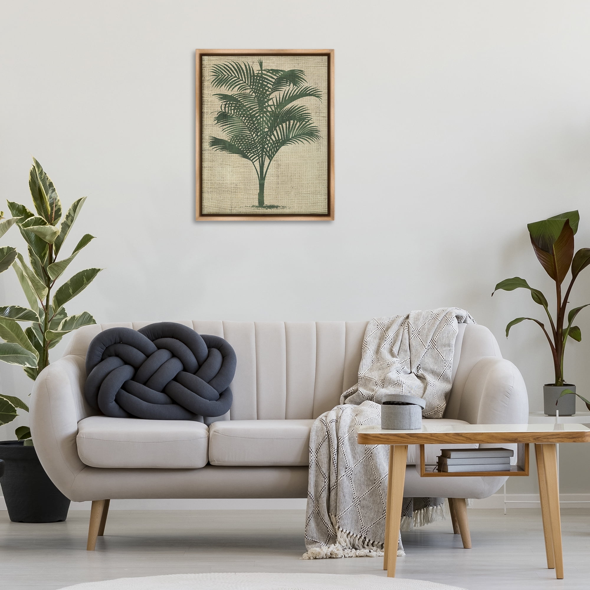 Stupell Industries Vintage Palm Plant Plants & Flowers Painting Brown Floater Framed Canvas Art Print Wall Art, 25 x 31