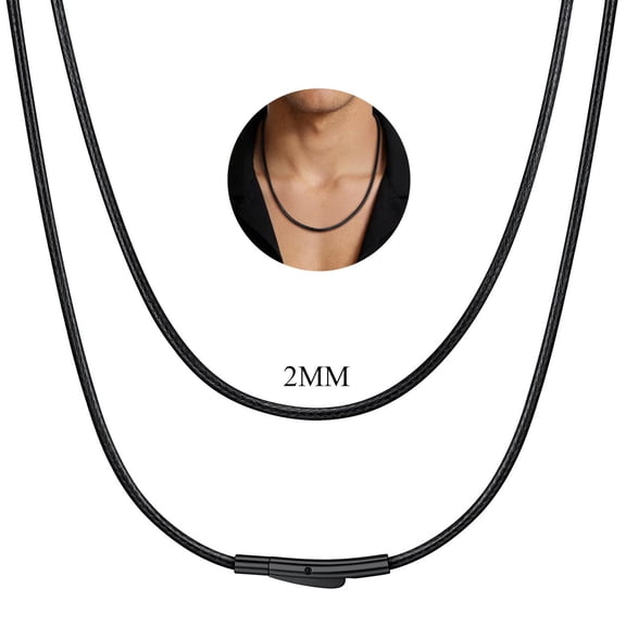 ChainsHouse Mens Women Thin Necklace Waterproof Braided Leather Cord Black Trendy Woven Wax Rope Basic Necklaces Jewelry Gift 2mm Width, 20"