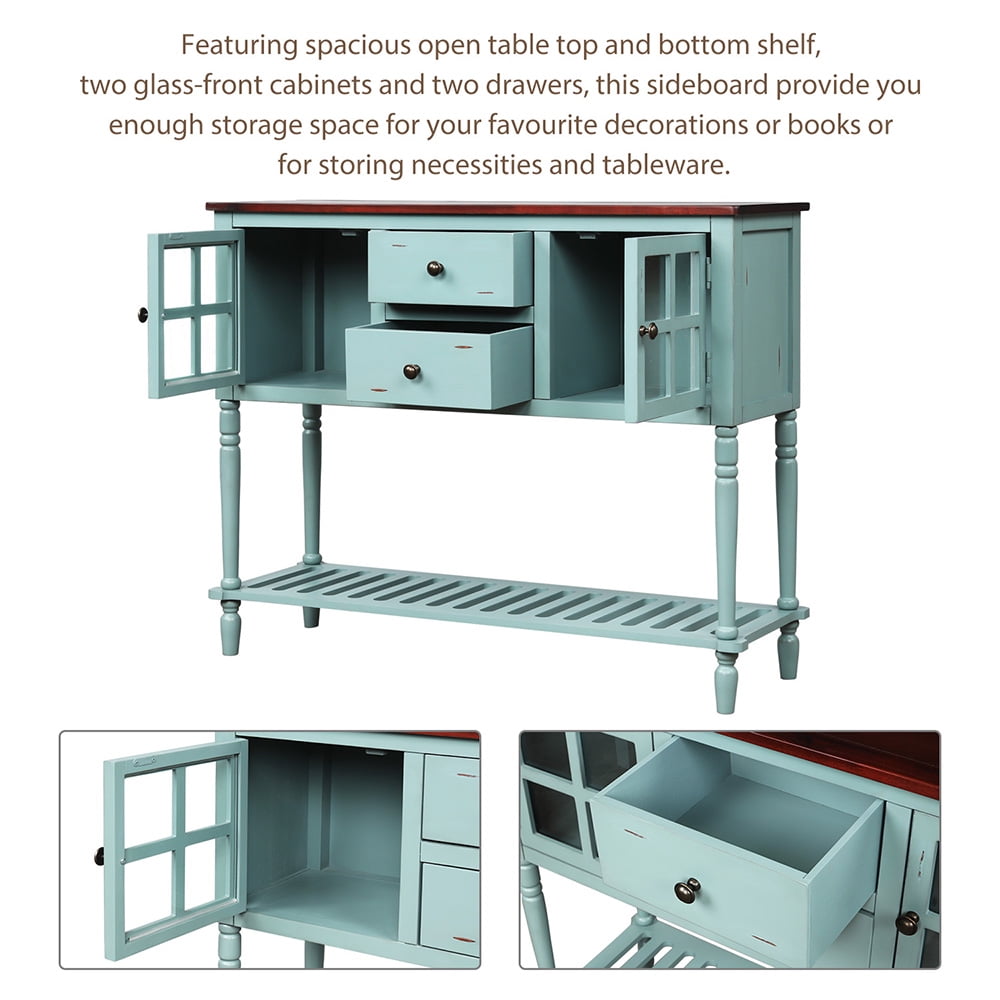 Lowestbest Sideboard Console Table, Entryway Accent Sofa Table with Bottom Shelf, Glass Buffet Storage Cabinet for Living Room, Blue Lowestbest Sideboard Console Table, Entryway Accent Sofa Table with Bottom Shelf, Glass Buffet Storage Cabinet for Living Room, Blue