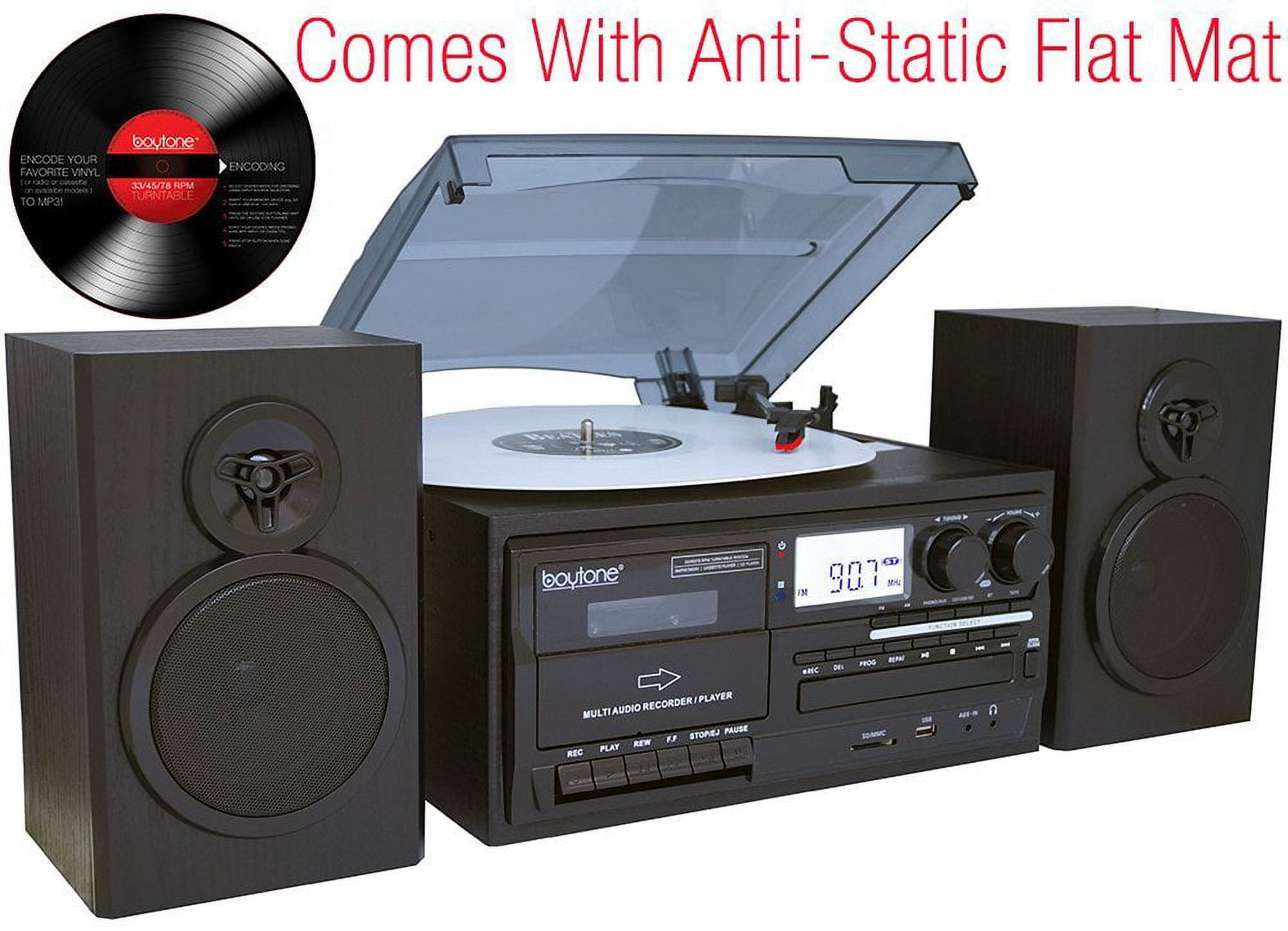 Boytone BT-28SPB, Bluetooth Record Player Turntable with AM/FM Radio, Cassette Player, CD Player
