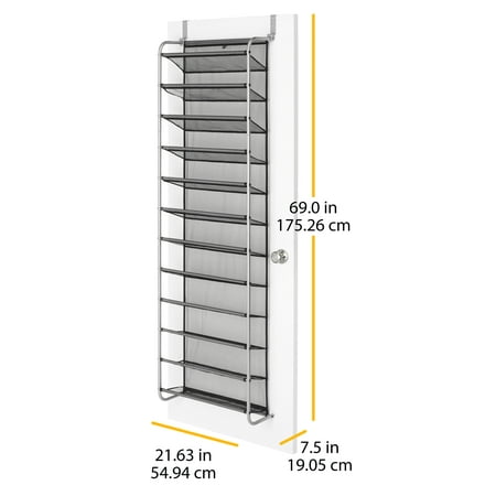 Mainstays 12-Tier Over The Door Shoe Rack for 36 Pairs, Metal, Gray
