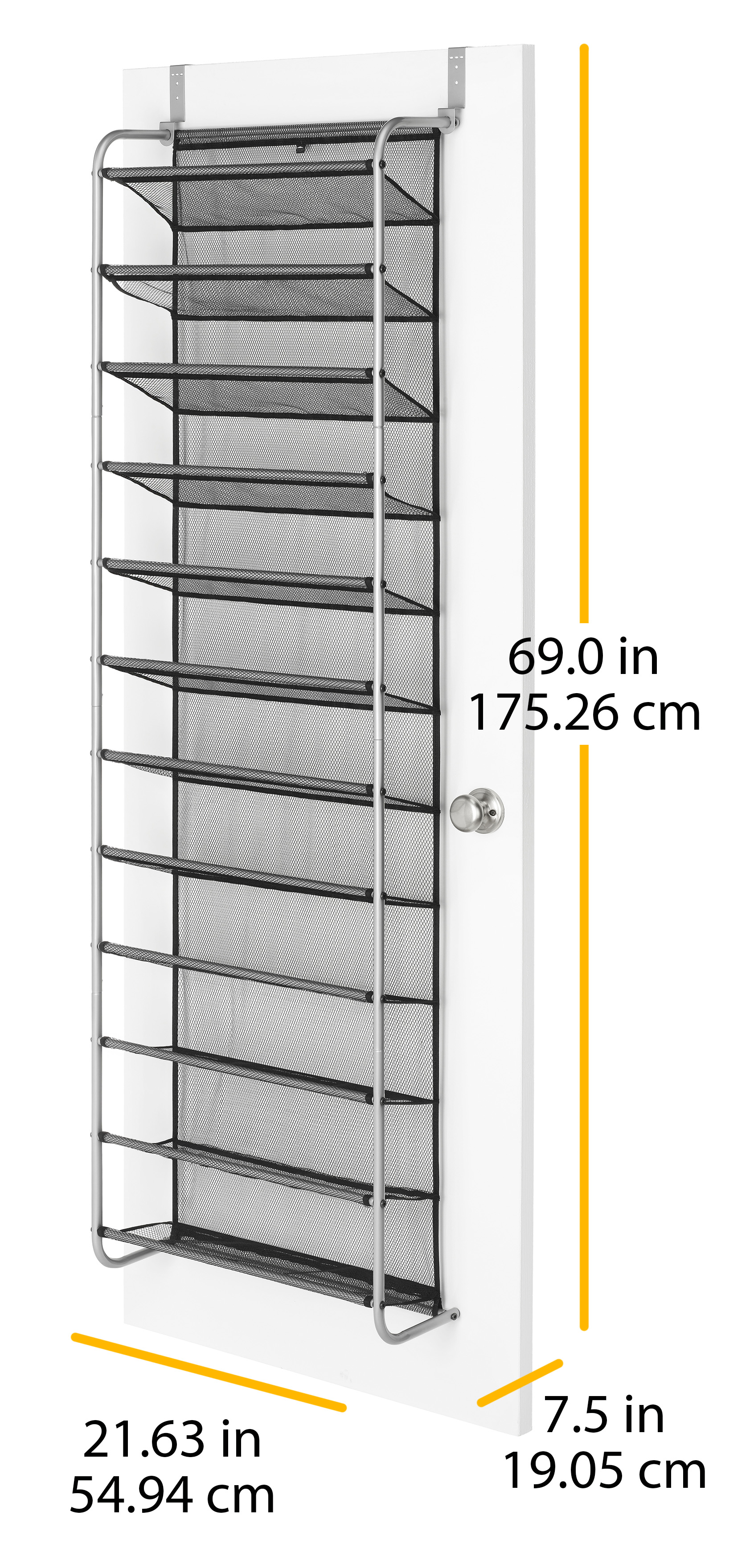 Mainstays 12-Tier Over The Door Shoe Rack for 36 Pairs, Metal, Gray - image 2 of 5