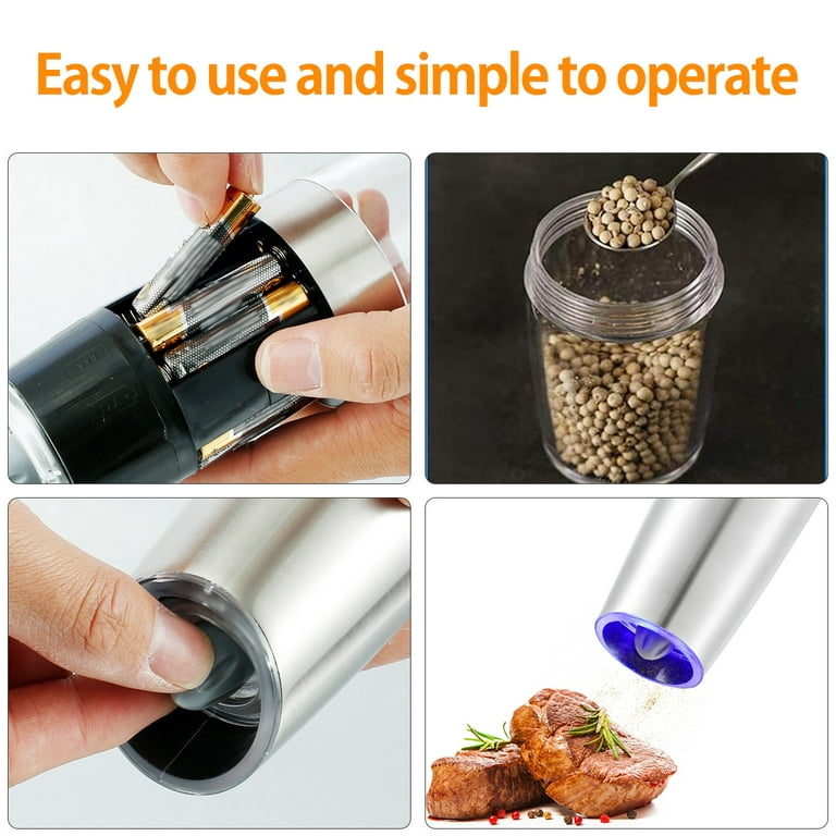 Electric Salt and Pepper Grinder Set Battery Powered Mill Stainless Steel  LED