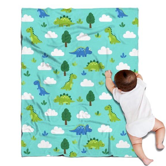 LightBlue Cartoon Dinosaurs Trees Clouds Pattern Blanket,Comfortable Soft Flannel Throw Blanket,All Season,Warm Lightweight Blankets for Sofa Bed Couch Living Room Chair,30"x40"