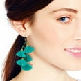thumbnail image 4 of Zig Zag Chandelier Green Tassels Stone and Brass Drop Earrings, 4 of 5