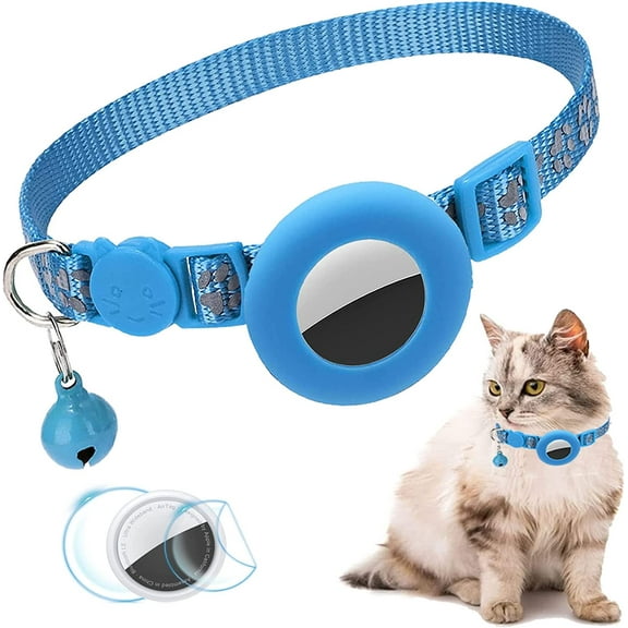 Airtag Cat Collar, Airtag Cat Collar with and Safety Buckle in 7.5-12.5 inch Width, Reflective Collar with Waterproof Airtag Holder Compatible with Apple Airtag (Blue-B)