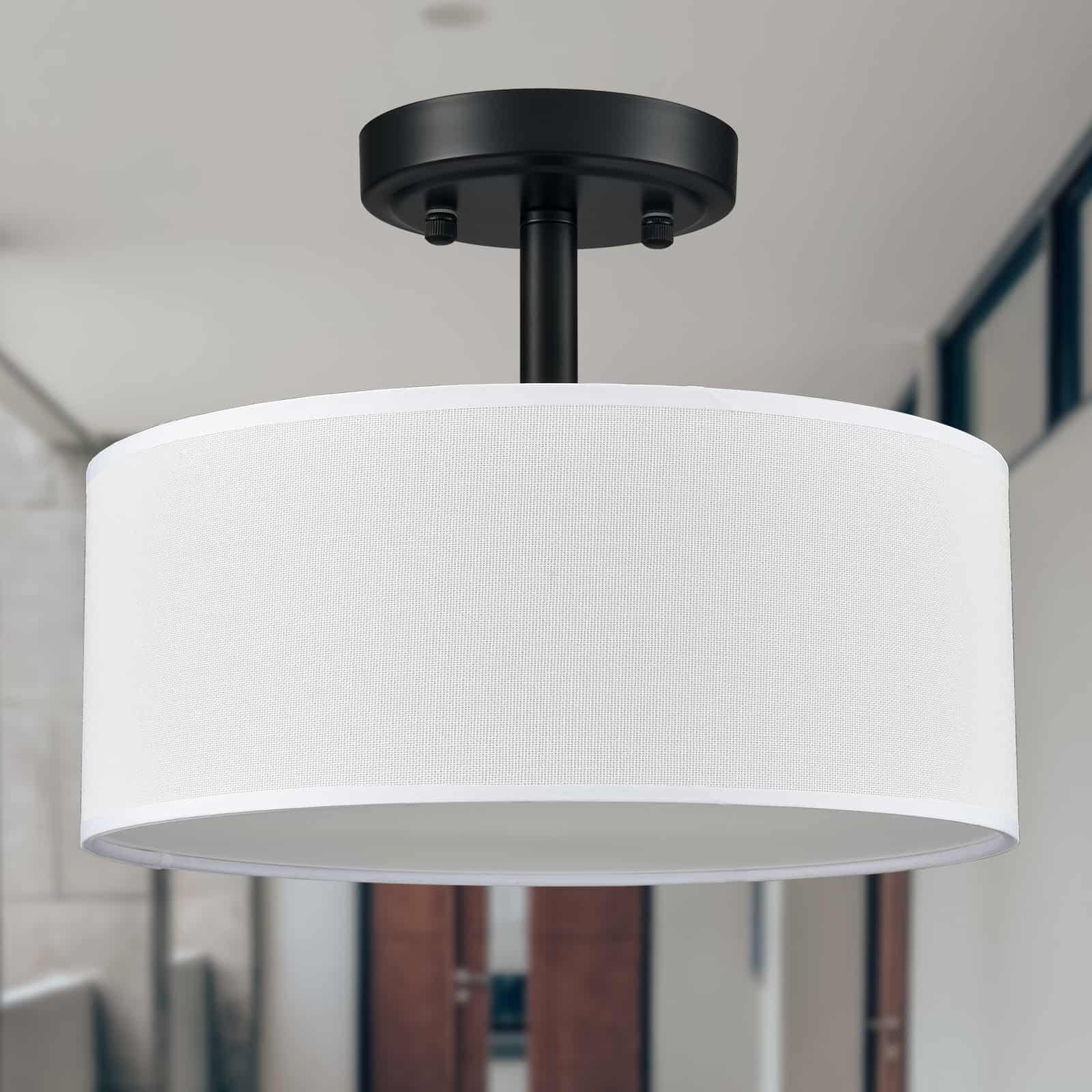Flica Modern Black Light Fixture Ceiling Mount Flush Mount Drum Ceiling Light, 3-Bulbs