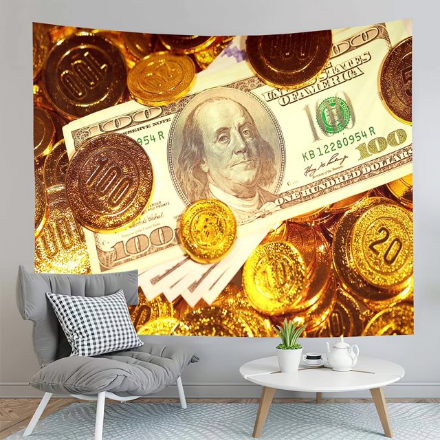 Tapiz para colgar en la pared con dinero de Benjamin Franklin, 150 x 130 cm