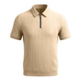 thumbnail image 6 of Men's Vertical Ribbed Knit Quarter Zip Polo Shirts, Short Sleeve Collared Casual Knitwear Khaki, 6 of 7