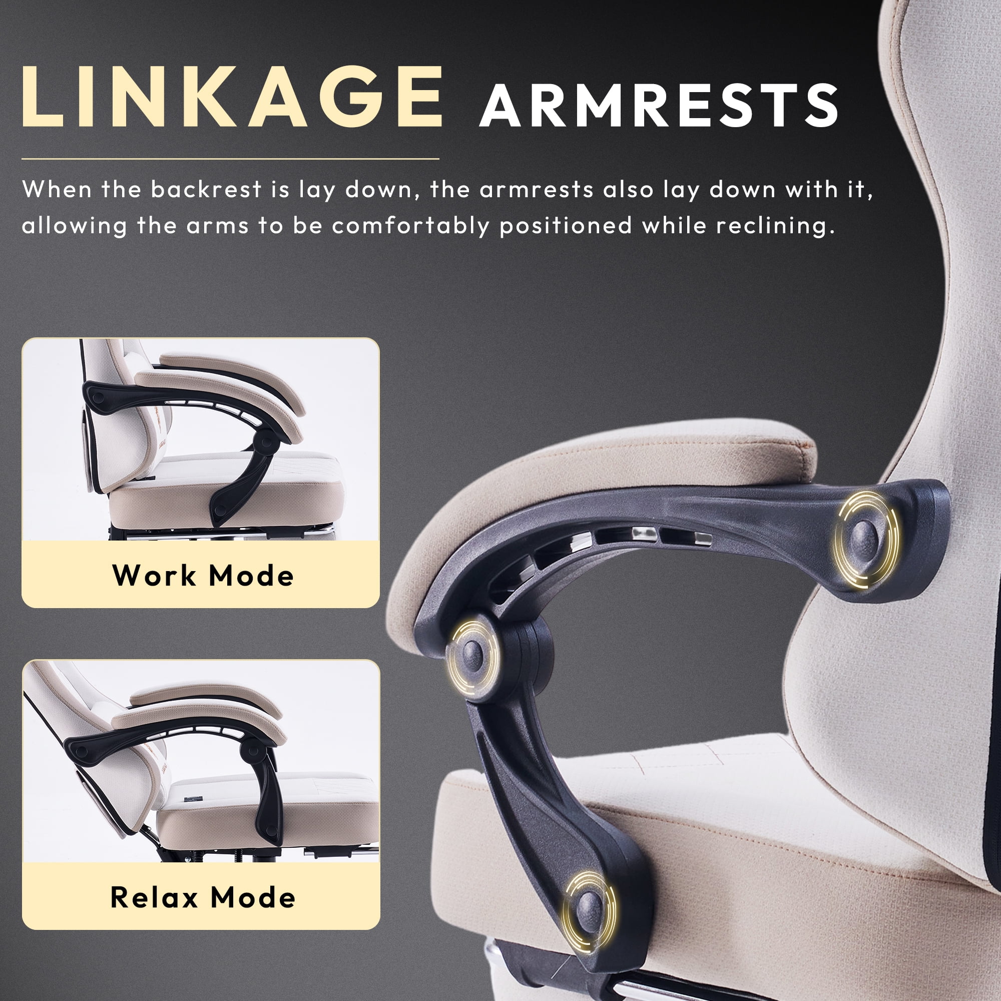 Dowinx Fabric Gaming Chair with Massage Lumbar Support, High Back Ergonomic Computer Chair with Footrest for Adult, Beige