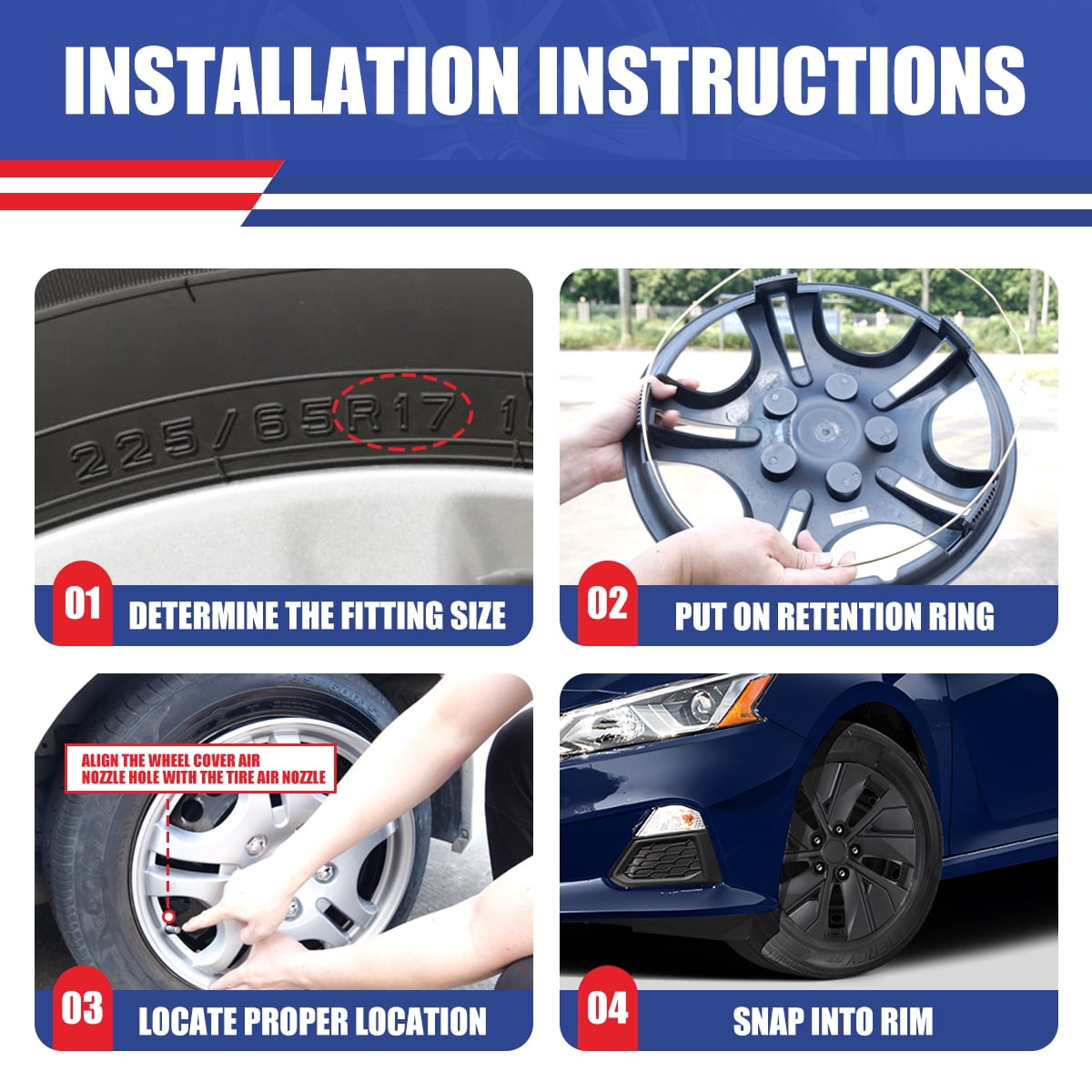 For 2019-2025 Nissan Altima,4Pcs Set 16" Wheel Rim Cover Hubcaps Replacement,Compatible with Steel Wheels,Snap on Installation,PP Material,Black Matte