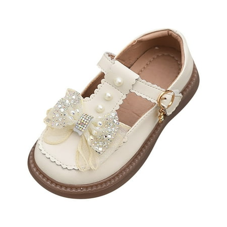 

Tengma Toddler Girl Sandals Girls Lace Bow Rhinestone Closed Toe Sandals Soft Bottom Casual Shoes Non Slip Suitable with Princess Dress Sandals for Girls （White Size: 34）