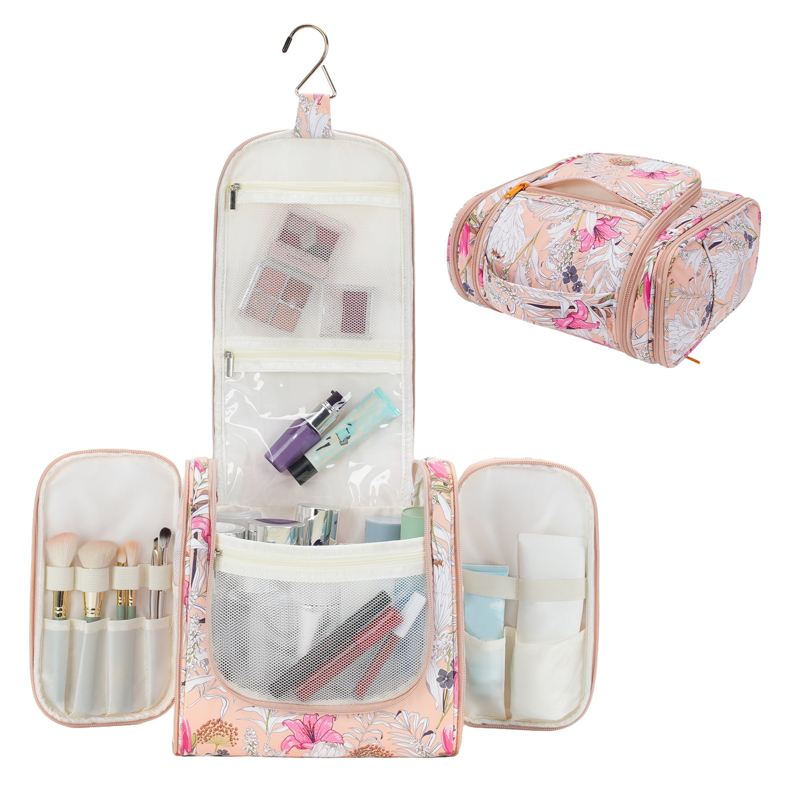 Narwey Large Hanging Toiletry Bag with Hook Makeup Cosmetic Organizer with Multiple Compartments Foldable for Men Women Travel Essentials