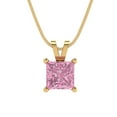 thumbnail image 2 of 1.5 ct Brilliant Princess Cut Solitaire VVS1 Genuine Pink Zircon Solid 14k Yellow Solid Gold Everyday Affordable Designer Necklace Pendant with 18" Solid Gold Chain by Clara Pucci, 2 of 6