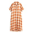 thumbnail image 4 of Women's Maxi Shirt Dress Short Sleeve Button Down Casual Lapel Collar Loose Summer Gingham Beach Cover Up Saffron 2XL, 4 of 4