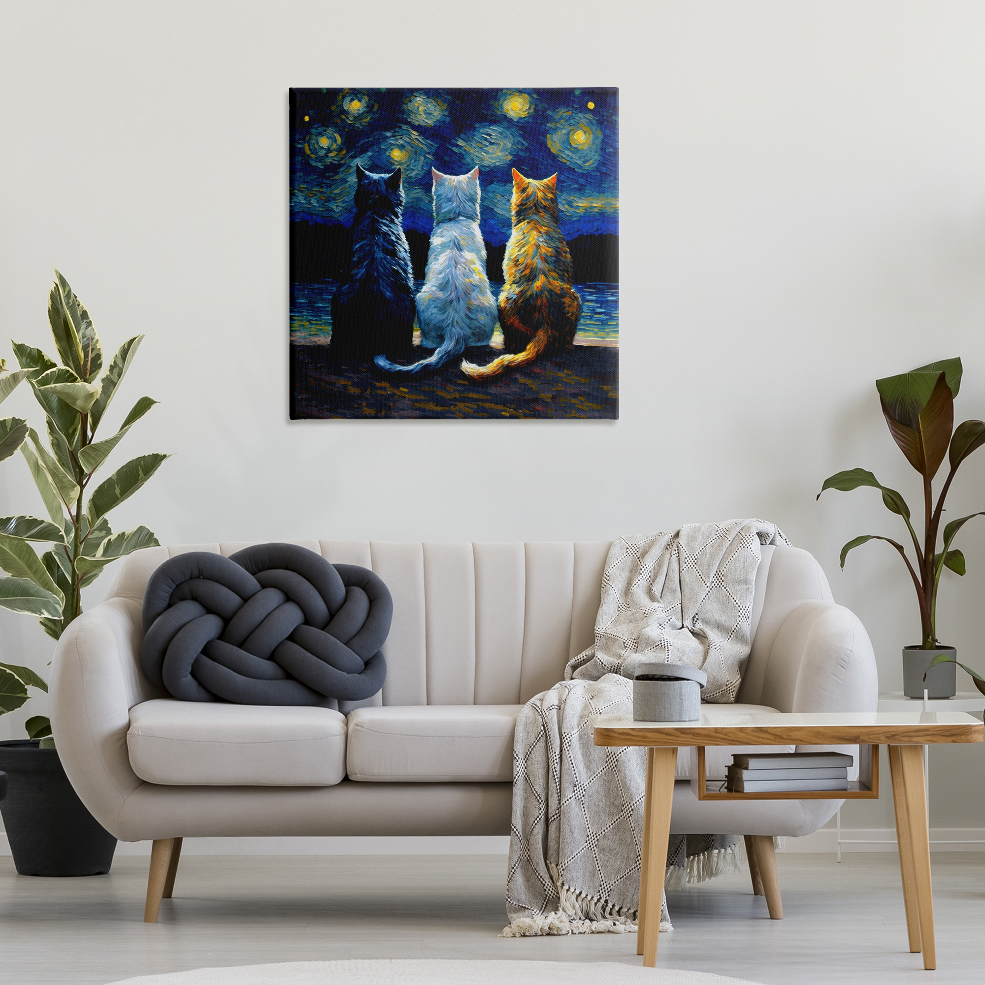 Stupell Industries Van Gogh Style Cats Animals Painting Wrapped Canvas Art Print Wall Art, 30 x 30