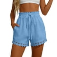 thumbnail image 6 of ClodeEU Women's High Waist Ruffle Hem Shorts,Cute Summer Casual Beach Pants with Pockets Blue,Women's Plus XXL, 6 of 7